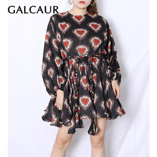 GALCAUR Casual Dresses For Female O Neck Lantern Long Sleeve High Waist Slimming Womens Elegant Dress Fashion Tide 2021