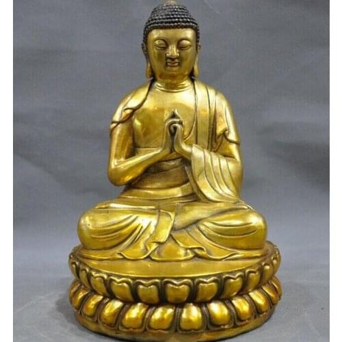 9" China Buddhism temple bronze Gilt Rulai Sakyamuni Tathagata Big Buddha statue