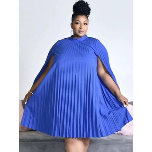 Plus Size Dresses Women Loose Clock Sleeve Pleat Party Event Birthday African Gowns Sexy Evening Robes for Ladies XXL 2021 New