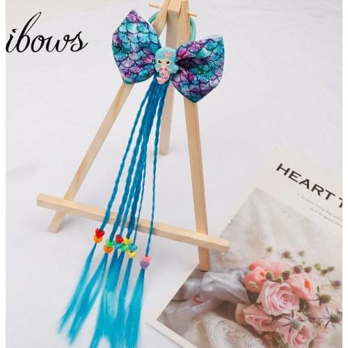 Colorful Child Kids Hair Holders Mermaid DIY Crafts Hair Bow For Girls Rubber Hair Band Elastic Hair Accessories Charms Heawear