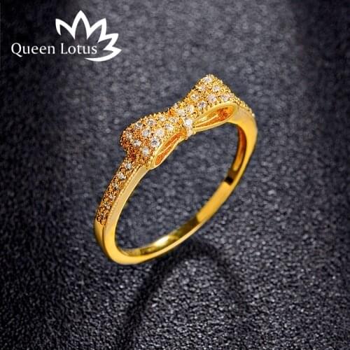 Queen Lotus 2017 Lovely Bow Rings Rose Gold Color Micro Inlay Full Cubic Zirconia Romantic Jewelry Party Rings #6 7 8 9