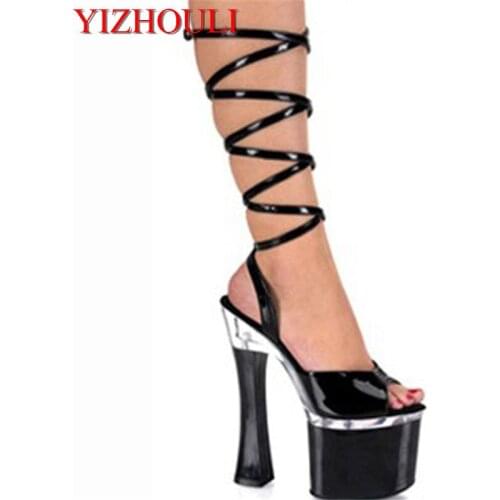 18 cm high heel sandals package with clubs in Europe and America black shoes Big yards heels for womens shoes