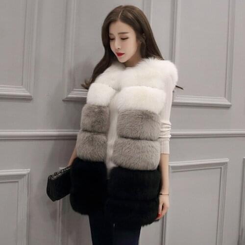 Savabien Furry Faux Fur Coat Women Patchwork Long Warm Faux Fox Fur Vest Gilet 2019 Winter Streetwear Lady Sleeveless Fur Jacket