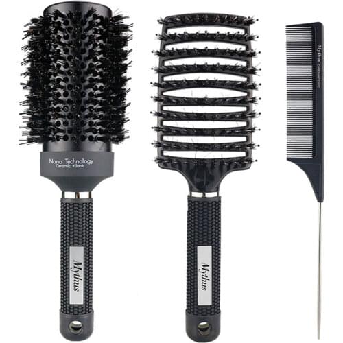 Boar Bristle Nylon Detangling Massage Brush Women Female Mythus Hair Brush And Comb Set Beauty Pin Tail Styling Comb