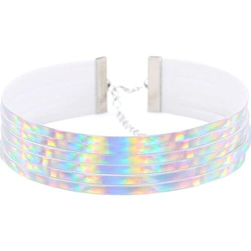 Chic Style Women Multirow 6 Layers Holographic Wide Choker Necklace Club Party Christmas Gifts inci takılar человечки в капсулах