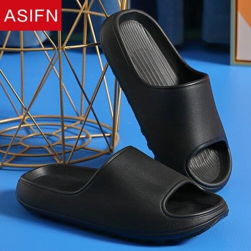 ASIFN Mens Slippers Platform Thick Sole Home Flat 4.5cm Heel Shoes Non-slip EVA Living Bedroom Indoor Slides Male Bath Shoes