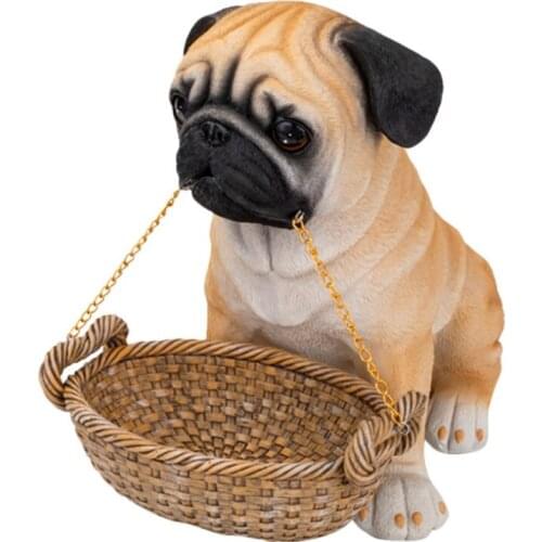 Cute Resin Pug Dog Sculpture Piggy Bank Desktop Storage Box Home Office Ornament Decoration for Living Room Study Entran