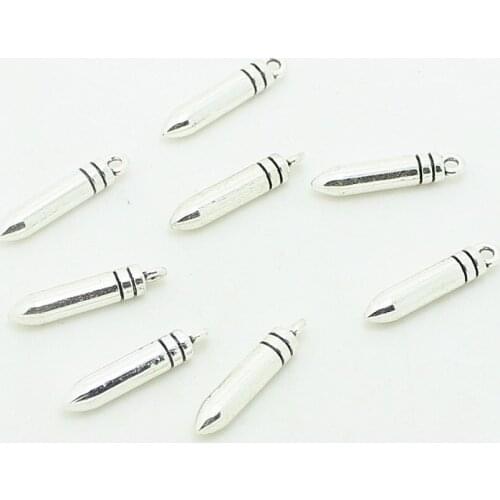 Sweet Bell (40 pieces/lot) 5*23mm Antique Bronze Metal Alloy Mini Bullet Charms Vintage Style Necklace Charms D0948