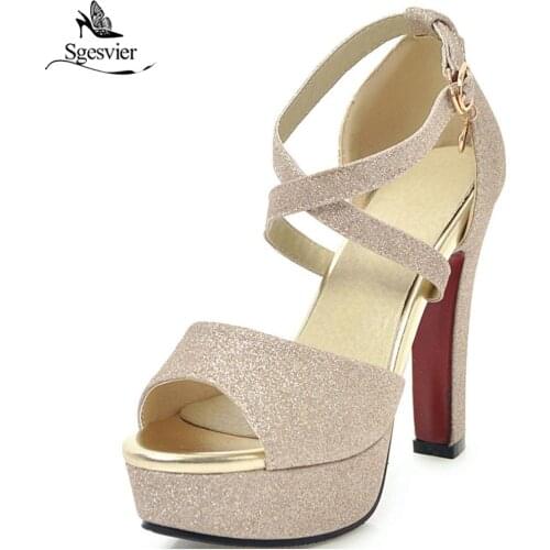 SGESVIER Hot Summer Sandals Platform Shoes Women Thick High Heel Ankle Buckle Strap Sandals Lady Sexy Fashion Party Shoes OX369