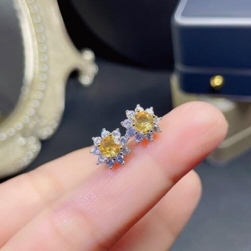 Silver 925 Earrings Women Jewelry Earings Jewelry Earrings for Women Natural Citrine Earring 5mm*5mm