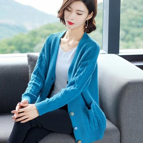 2020 Women cardigan Female Sweaters Cute Khaki Vintage Sweater Autumn and winter Sweaters with Solid color Women Tops