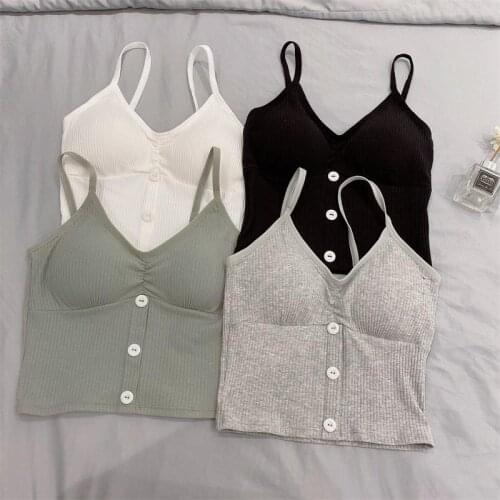 Woman Knitted Camis Tank Top Women Strap Summer Vest Sexy Female Inner pad Sleeveless Crop Tops Backless y2k