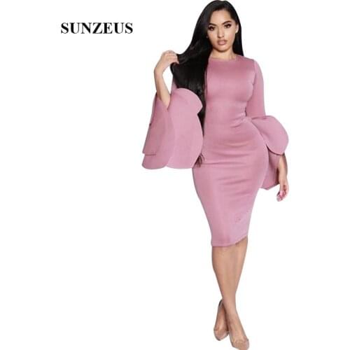 Petals Long Sleeves Cocktail Dress Knee Length Simple Party Gowns For Women Vestidos De Coctail Cortos