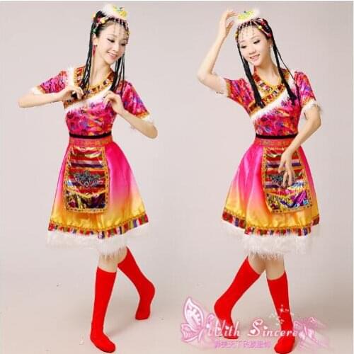 0141) adult Tibetan dance wear short sleeved long sleeves ethnic minority brival Children national drum dance costumes