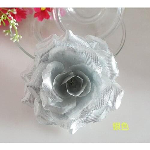 1PC 10cm Silk Flower Silver Rose Artificial Flower Head Wedding Decoration DIY Wreath Gift Box Scrapbooking Craft Fake Flowers