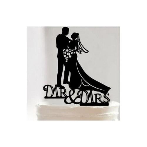 100pcs Bride and Groom Silhouette Mr. & Mrs. Acrylic Cake Topper Wedding Decorations