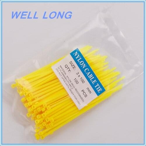 200pcs/lot 3*100mm Yellow Nylon Wire Cable Zip Ties, Cable Ties
