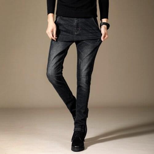 2021 New Winter Pants Men Velvet Warm Jeans Cowboy Denim Jeans Fashion Classic Black Elastic Slim Casual All-match Trousers
