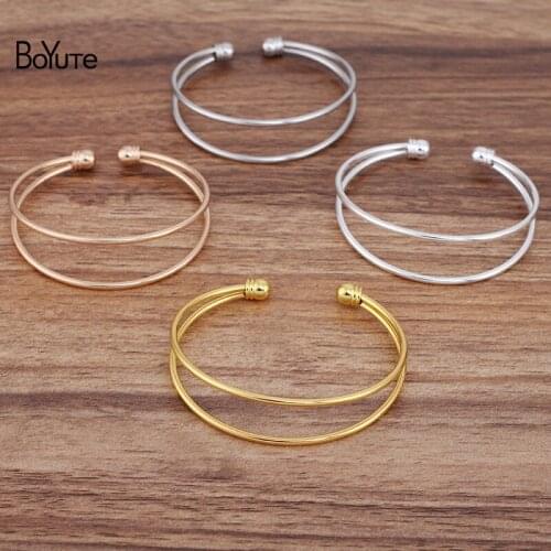 BoYuTe (10 Pieces/L) 60*2MM Metal Brass Simple Two-line Bracelet Factory Direct Sale DIY Jewelry Accessories Handmade Materials