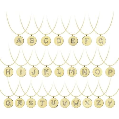 Classics 26 CZ Letter Tag Round Pendant Necklace Gold Color Sterling Silver Adjustable Size Chain For Women Gift Fashion Jewelry