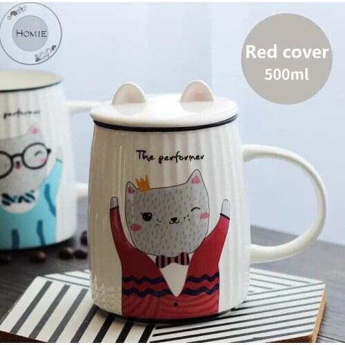 HOMIE lovely Cat animal Cup Coffee Mug Large 500ml With lid Mugs creative Drinkware Tea milk Cup Novelty Newlywed couple