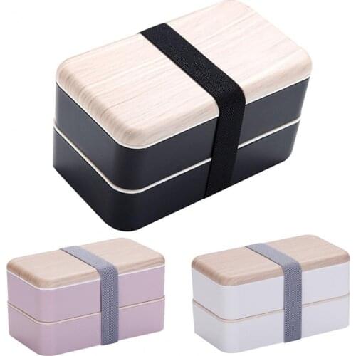 Double Nordic Style Lunch Storage Layer Wood Grain Lunch Box Multifunctional Snack Box Microwave Plastic Lunch Container Box