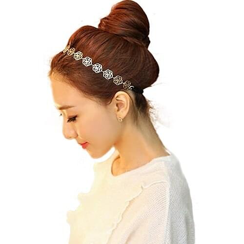 Elegant Metallic Lady Hollow Rose Flower Elastic Hair Head Band Headband Hairwear Accessories