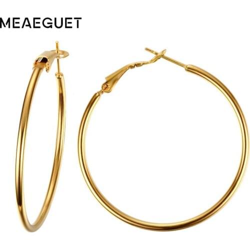 Meaeguet Stainless Steel Elegant Womens Exaggerated Big Circle Hoop Earrings Simple Loop Earring Jewelry Brinco
