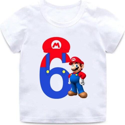 Super Mario Number 1-9 Letter Print Boys/Girls T shirt Kids Happy Birthday Gift Number Clothes Baby Cartoon T-shirt