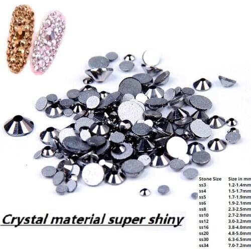Hematite ss3-ss34 Non Hotfix Crystal Rhinestones For Nails Art Decorations Round Flatback Glue On Glass Stones DIY Accessories