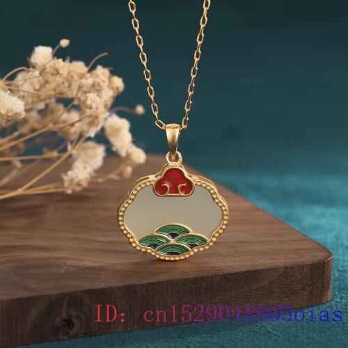 Jade Ruyi Pendant Necklace Gemstone Chinese Natural Women 925 Silver Charm Crystal Zircon Gifts Amulet Chalcedony Jewelry