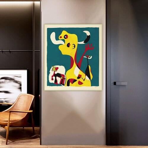 Joan Miro《Woman and Dog in front of the Moon》Canvas Art Oil Painting Artwork Poster Picture Wall Hanging Decor Home Decoration