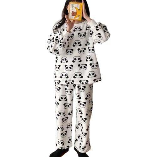 Kawaii Panda Harajuku Winter Pullover Flannel Soft Warm Home Suit Casual Clothes Watch TV Thick Sweatshirt Women Long Sleeve