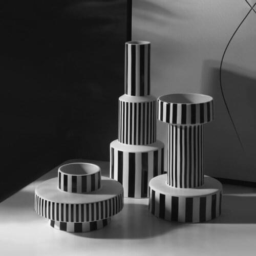 Minimalist Black And White Geometric Striped Ceramic Vase Decoration Ornament Home Office Decor Artware Flower Arrangement Gifts