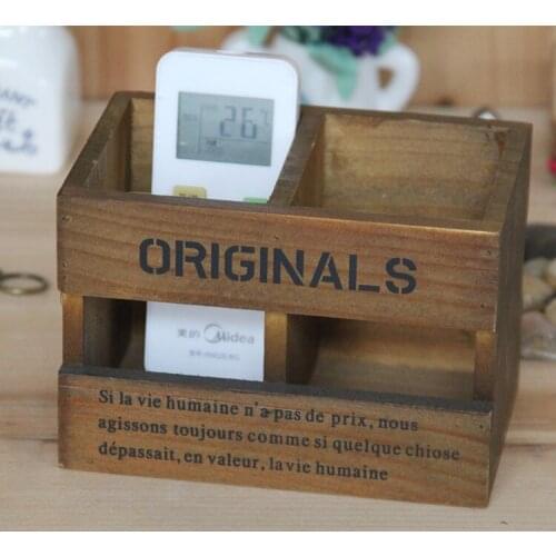 Multifunctional remote control storage box wooden box wool vintage wood sundries desktop pen holder 16.5*10.5*11.3cm