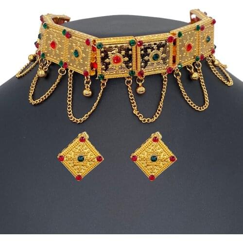 24k fashion Dubai Ethiopia Jewelry Sets for Women Indian African big Earring Girls Party Wedding gifts Brides Habesha Necklace