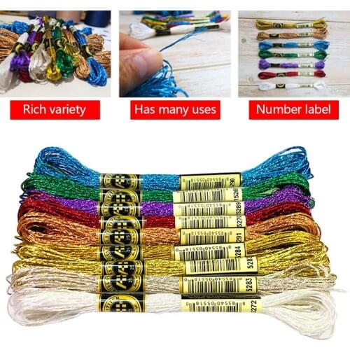 8m 12 Strands DIY Matellic Color Embroidery Floss Cross Stitch Embroidery Thread Floss Sewing Skeins Craft