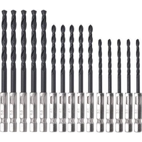 15pcs Set 3mm 4mm 5mm High Speed Steel 1/4 Hex Shank Twist Drill Bit Wind Batch Drilling Screwdriver Power Tools