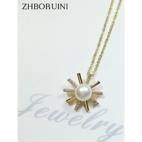 ZHBORUIN New Pearl Necklace Real Natural Freshwater Pearl Gold Sliver Color Sunlight Choker Necklace Pendant For Women Gift
