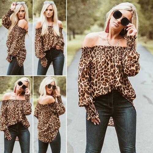 Autumn and winter new style womens European and American horn sleeves one shoulder sexy stand-up collar leopard print jacket