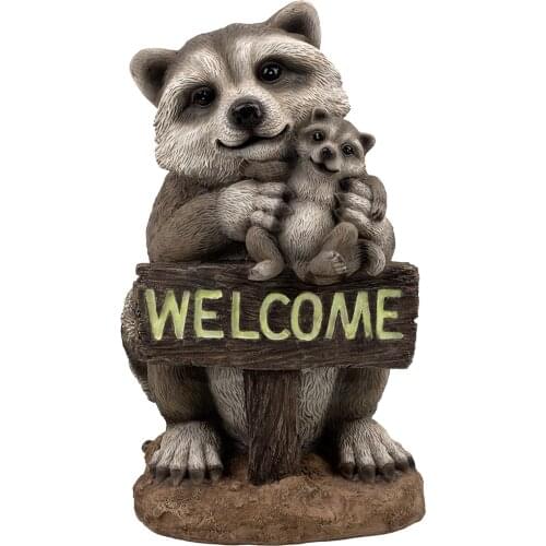 Resin Garden Raccoon Welcome Statue Outdoor Indoor Spring Autumn Winter Porch Patio Decor Art Sculpture Home Garden Decor