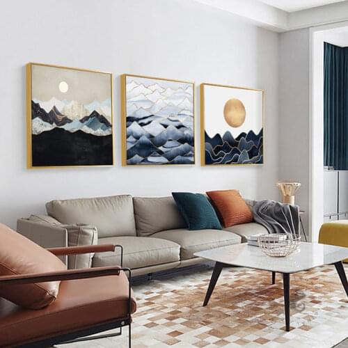 Golden Abstract Landscape Poster Modern Sun Moon Canvas Painting Minimalist Wall Art Decoration Paintings for Living Room Decor