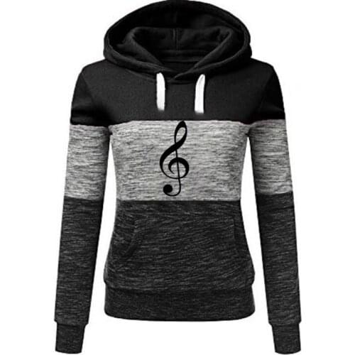 Casual Autumn Sweet Long Sleeve Autumn Tops Music Note Letter Print Hoodies Women Splice Sweatshirts Femmes Student Gift