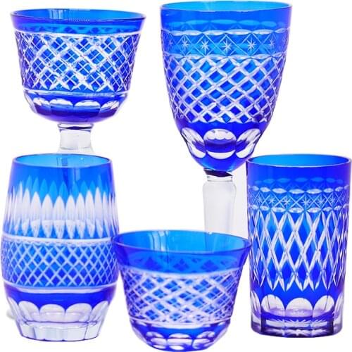Hand Cut Colored Glasses Sake Whiskey Glass Cup Blue Carved Wine cup