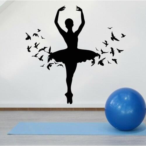 Ballet Dance Studio Butterflies Birds Ballerina Wall Stickers Vinyl Wall Decals Decor Girls Room Bedroom Removable Murals 4861