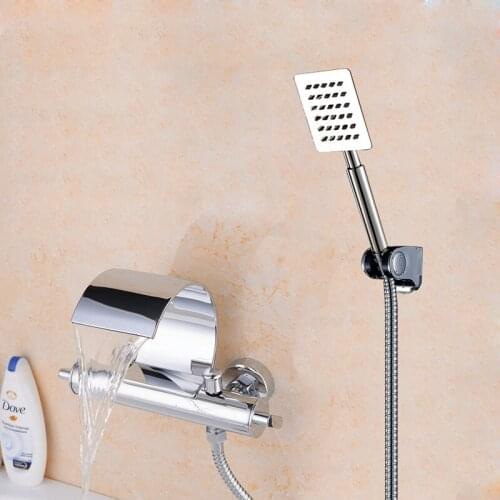 Bathroom Shower Faucets Waterfall Bathtub Shower Faucet Chrome Finish Concealed Wall Mounted Mixer Tub Taps