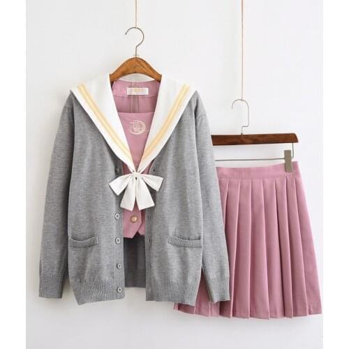 Japanese School Uniform For Girls Sailor Tops+Tie+Skirt Pink Style Students Clothes For Girl Plus size Lala Cheerleader clothing
