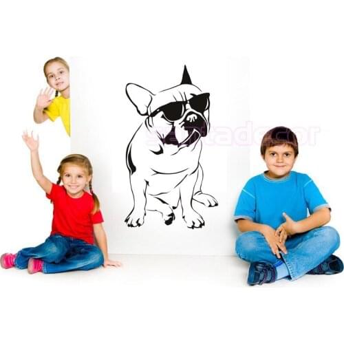 Funny Dog Sunglasses French Bulldog Wall Sticker Vinyl Mural Wall Art Decal for Living Room Kids Room Cars Home Decor Decoration