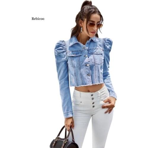 Women Denim Jacket Slim Lapel Collar Long Sleeve Single Breasted Button Down Short Jean Coat Casual Tops Outerwear Streetwear