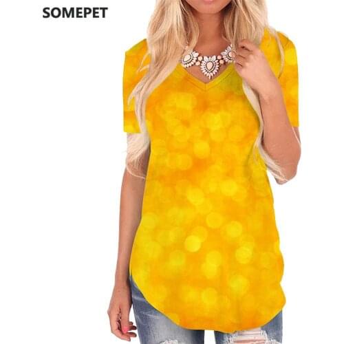 SOMEPET Psychedelic T-shirt women Gold V-neck Tshirt Dots Tshirts Printed Graphics Funny T shirts Womens Clothing Punk Rock